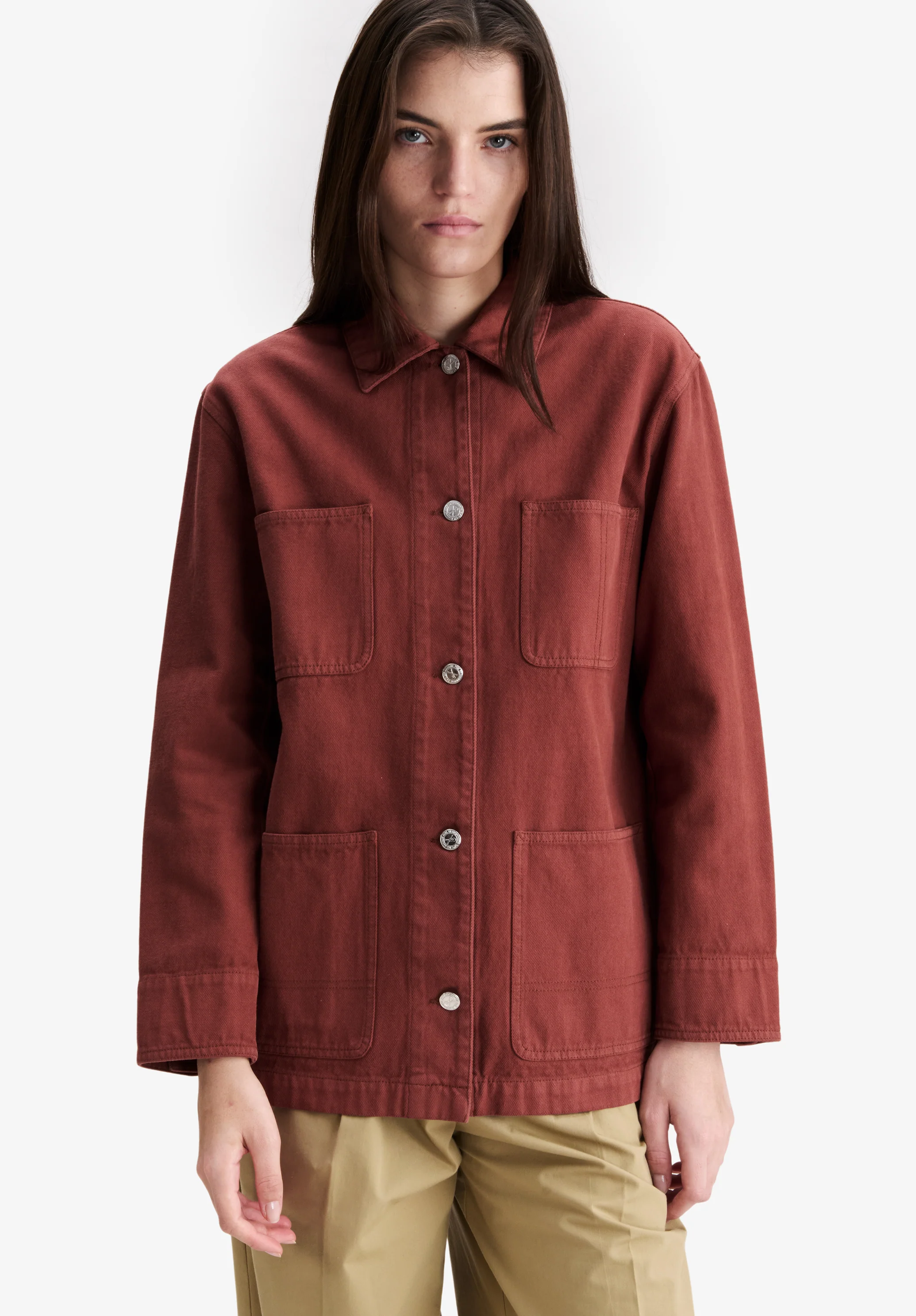 Burgundy recycled cotton workwear jacket - Image 4