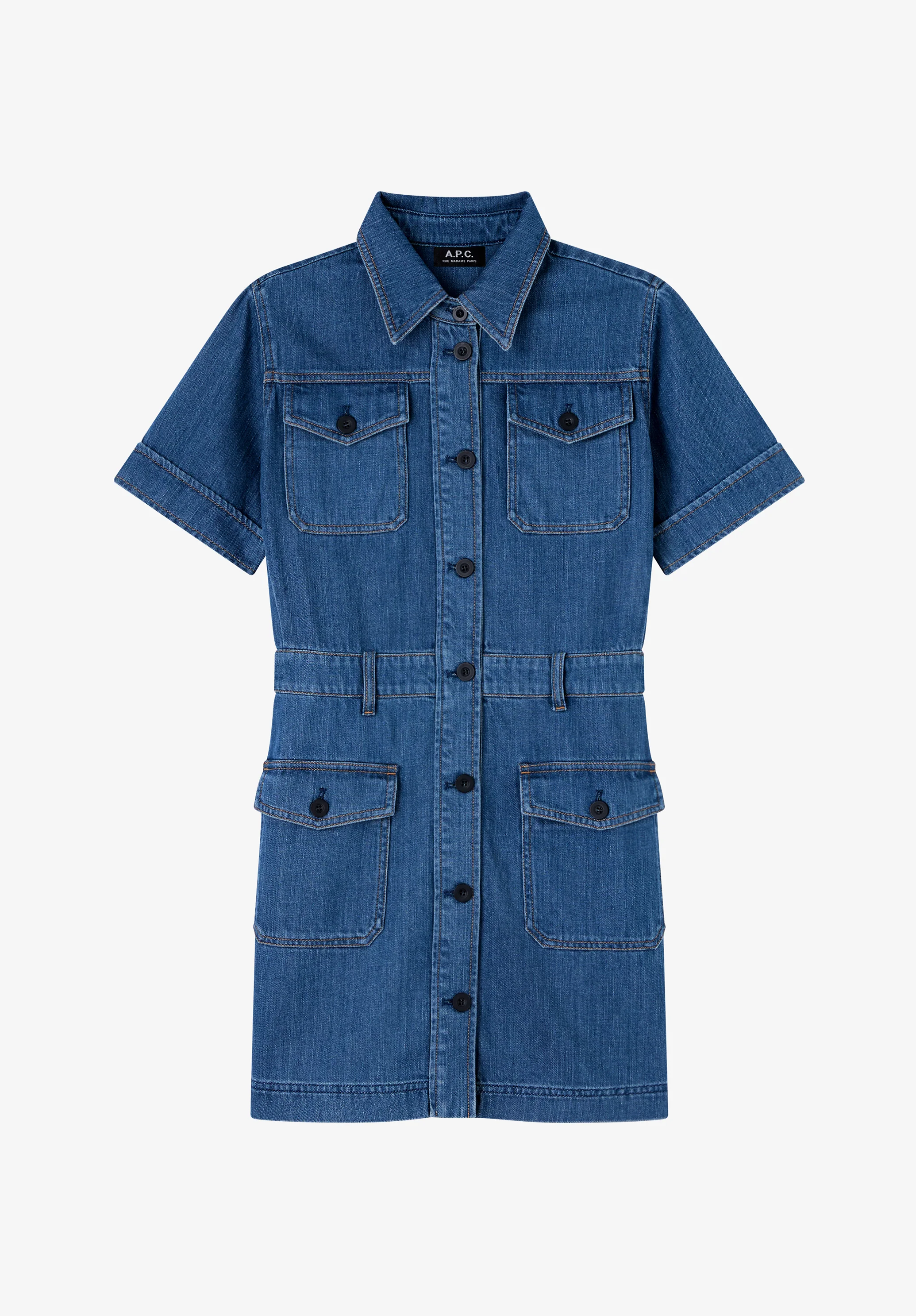 Faded denim dress with pockets - Image 2