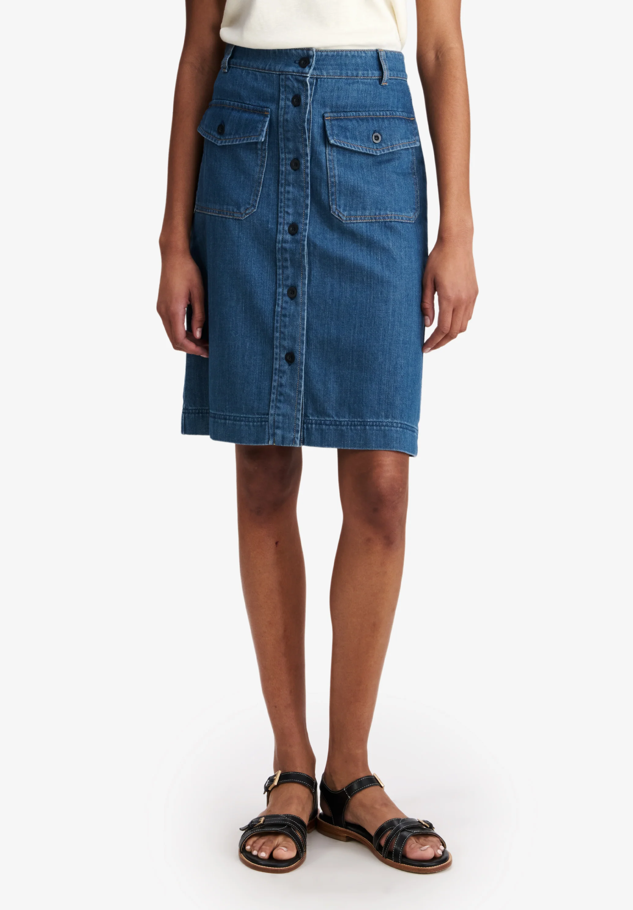 Faded denim skirt with pockets - Image 4