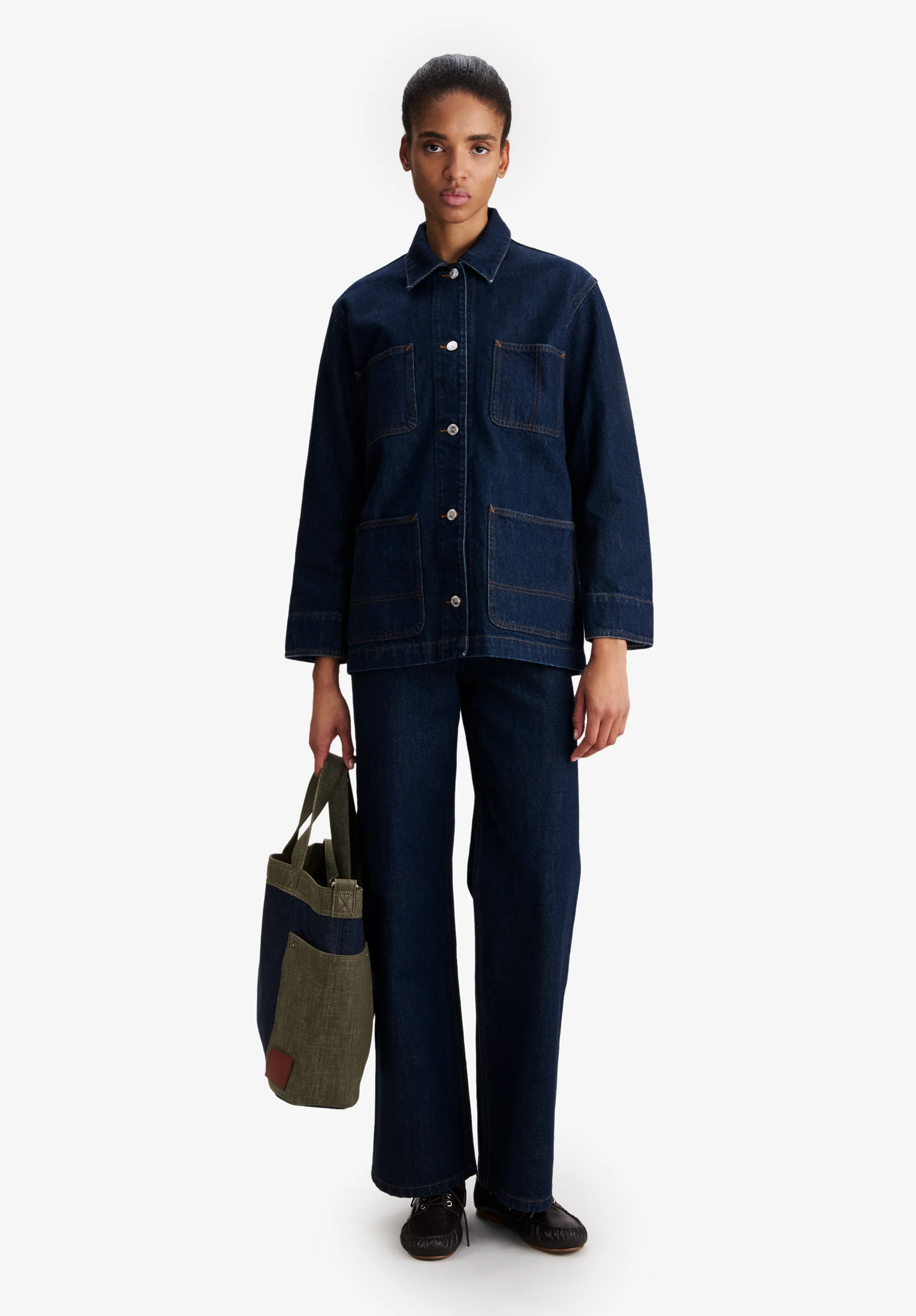 Faded indigo denim workwear jacket - Image 4