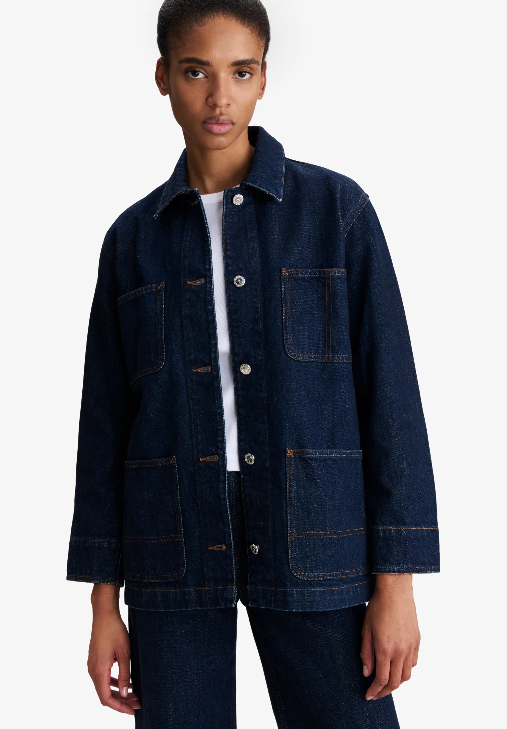 Faded indigo denim workwear jacket - Image 5