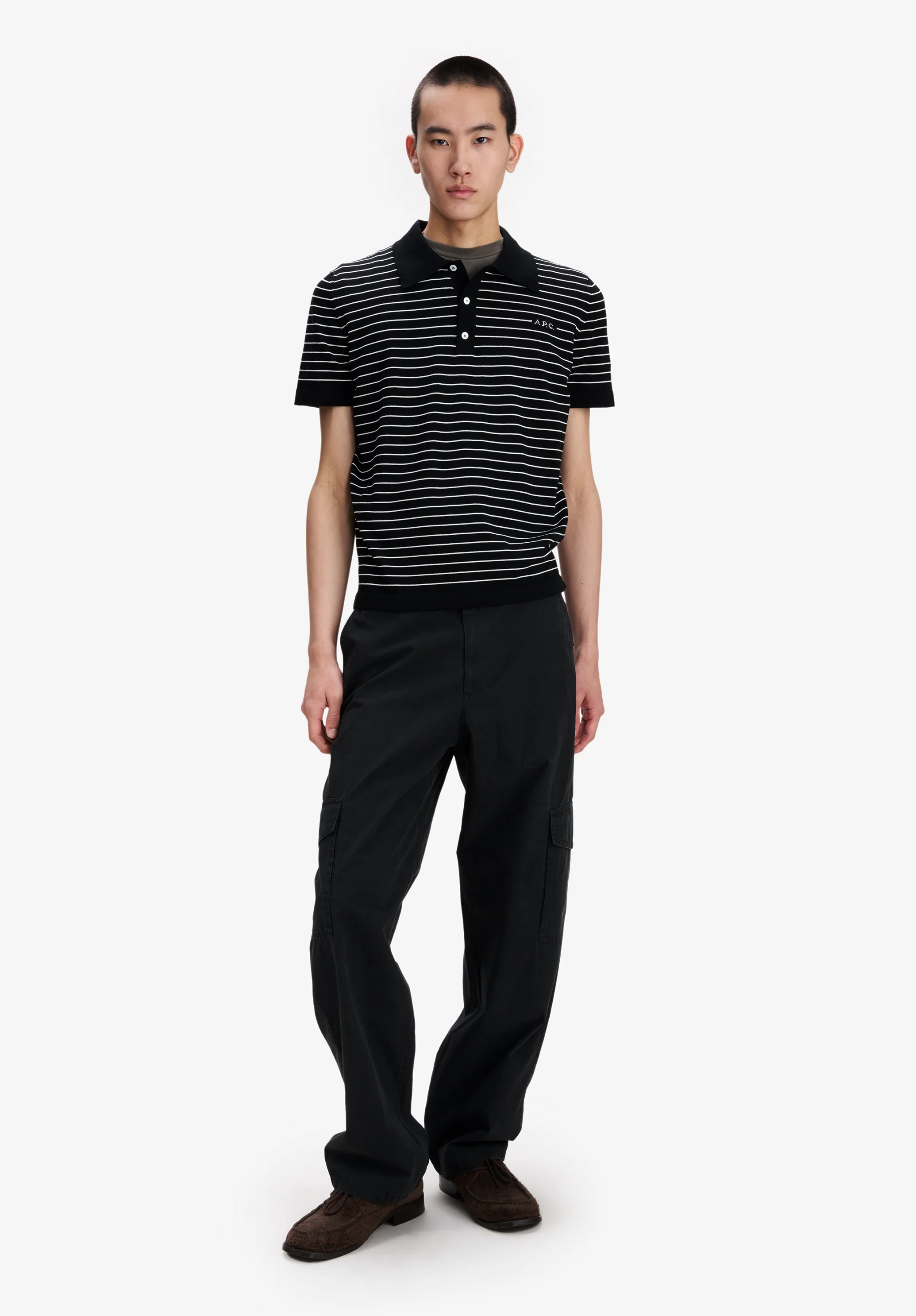 Fitted striped black polo - Image 2