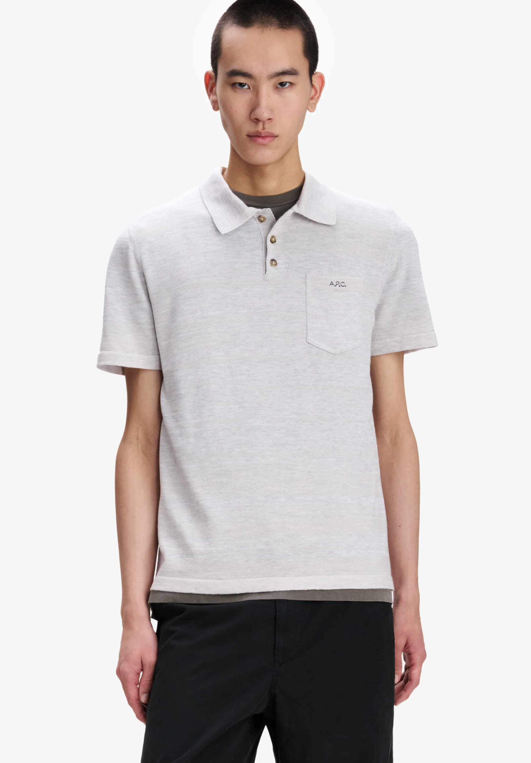 Heather grey merino wool polo - Image 4