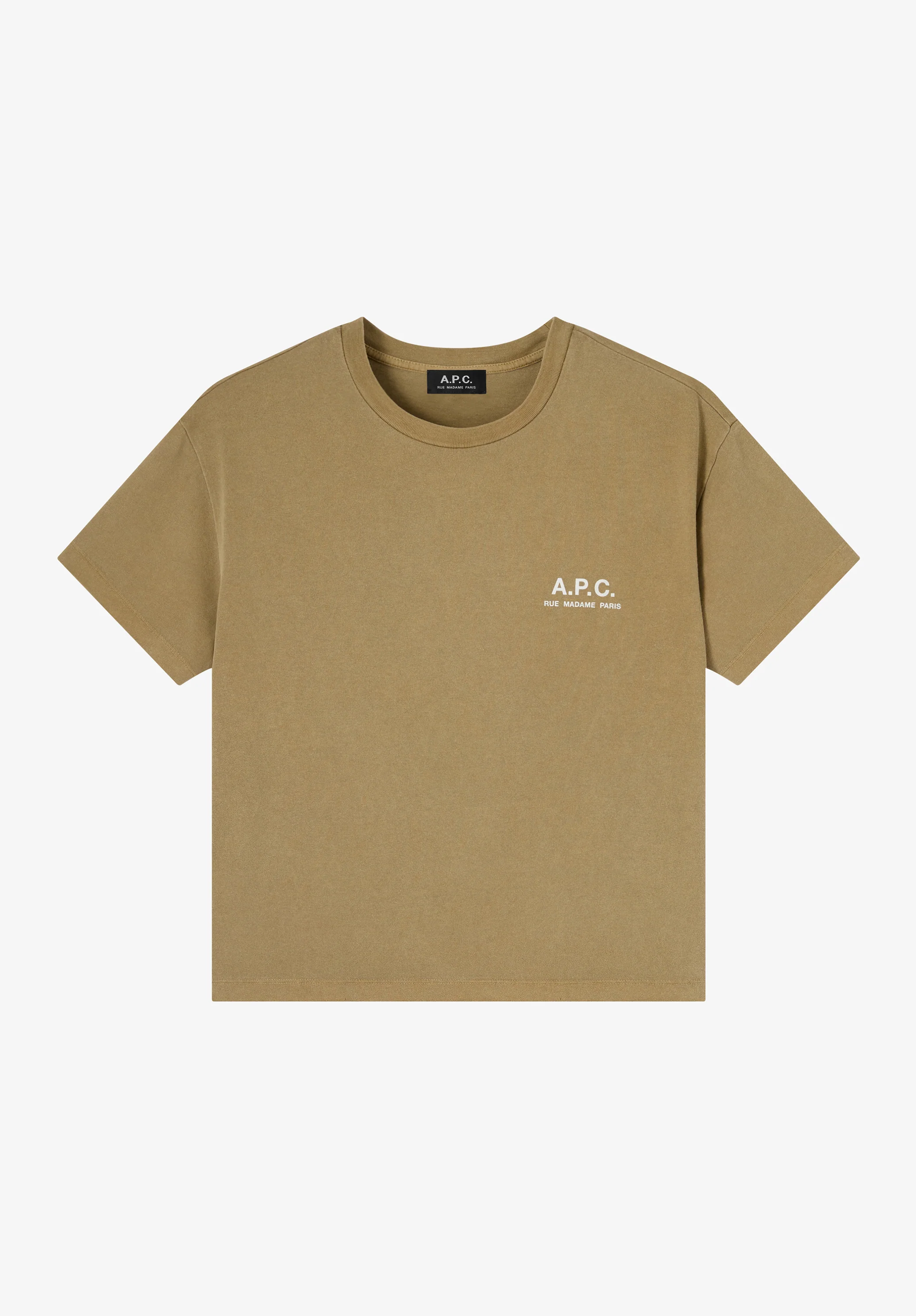Khaki t-shirt with A.P.C. Rue Madame logo