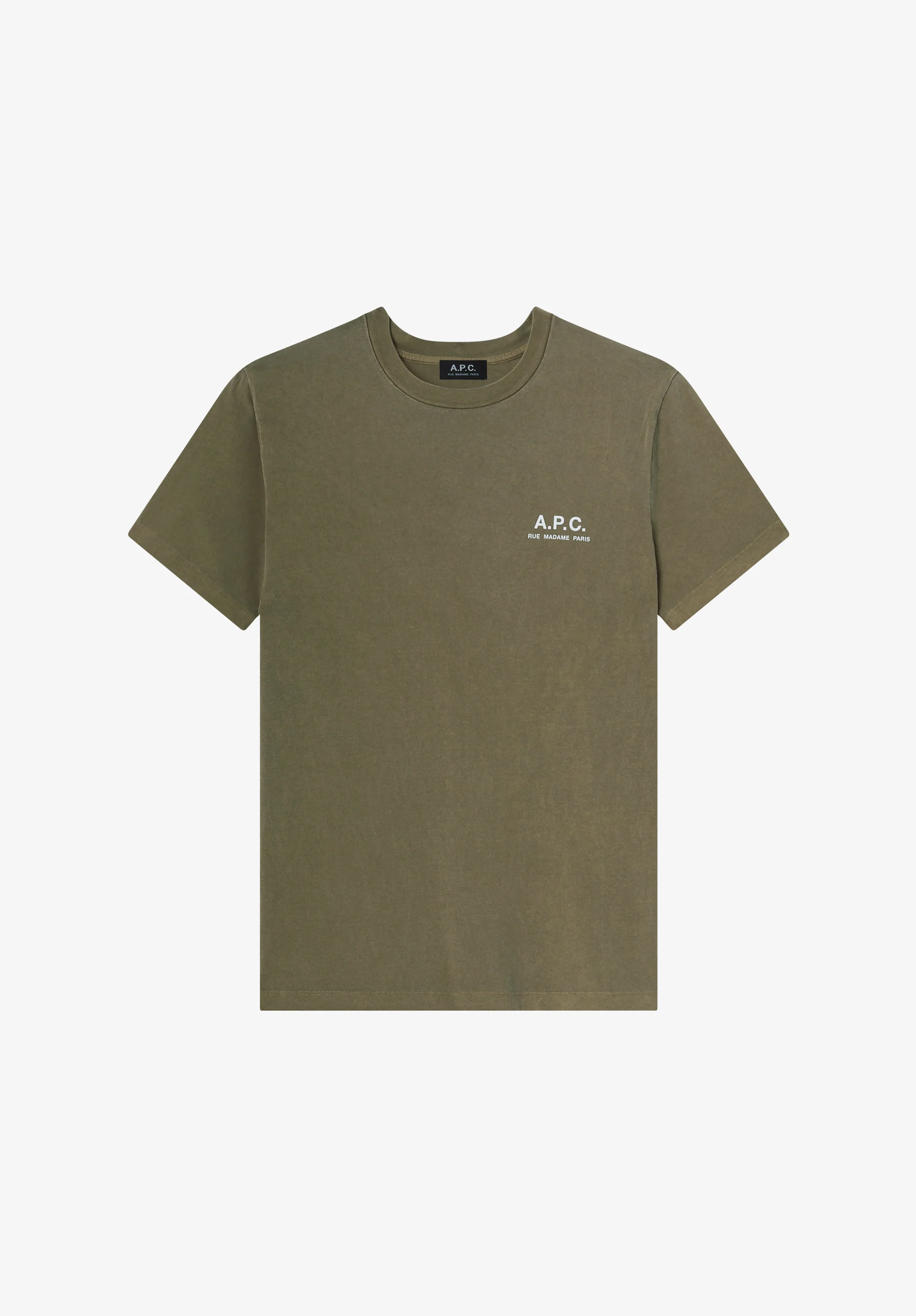 Khaki t-shirt with A.P.C. Rue Madame logo