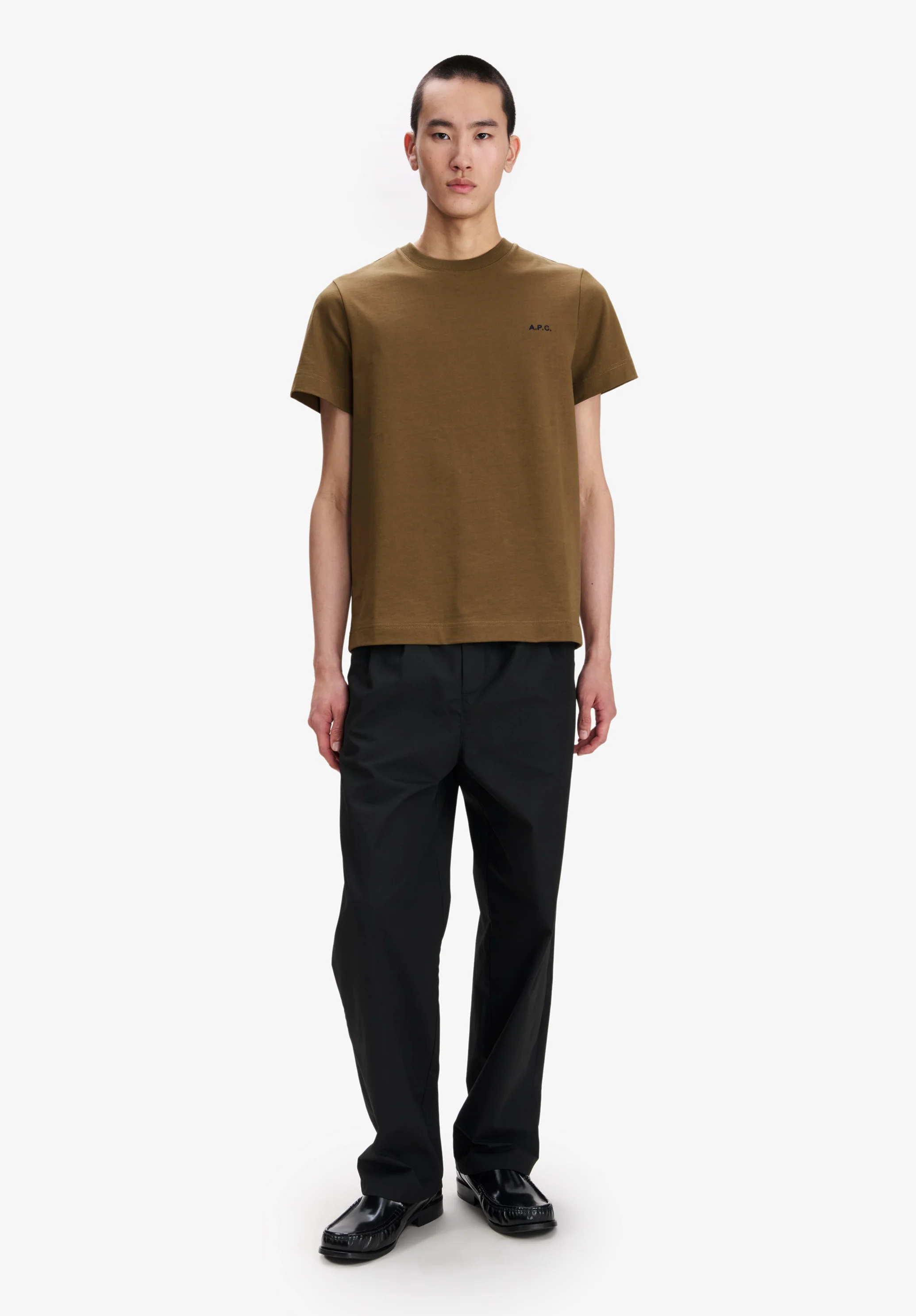 Khaki t-shirt with small A.P.C. logo - Image 2