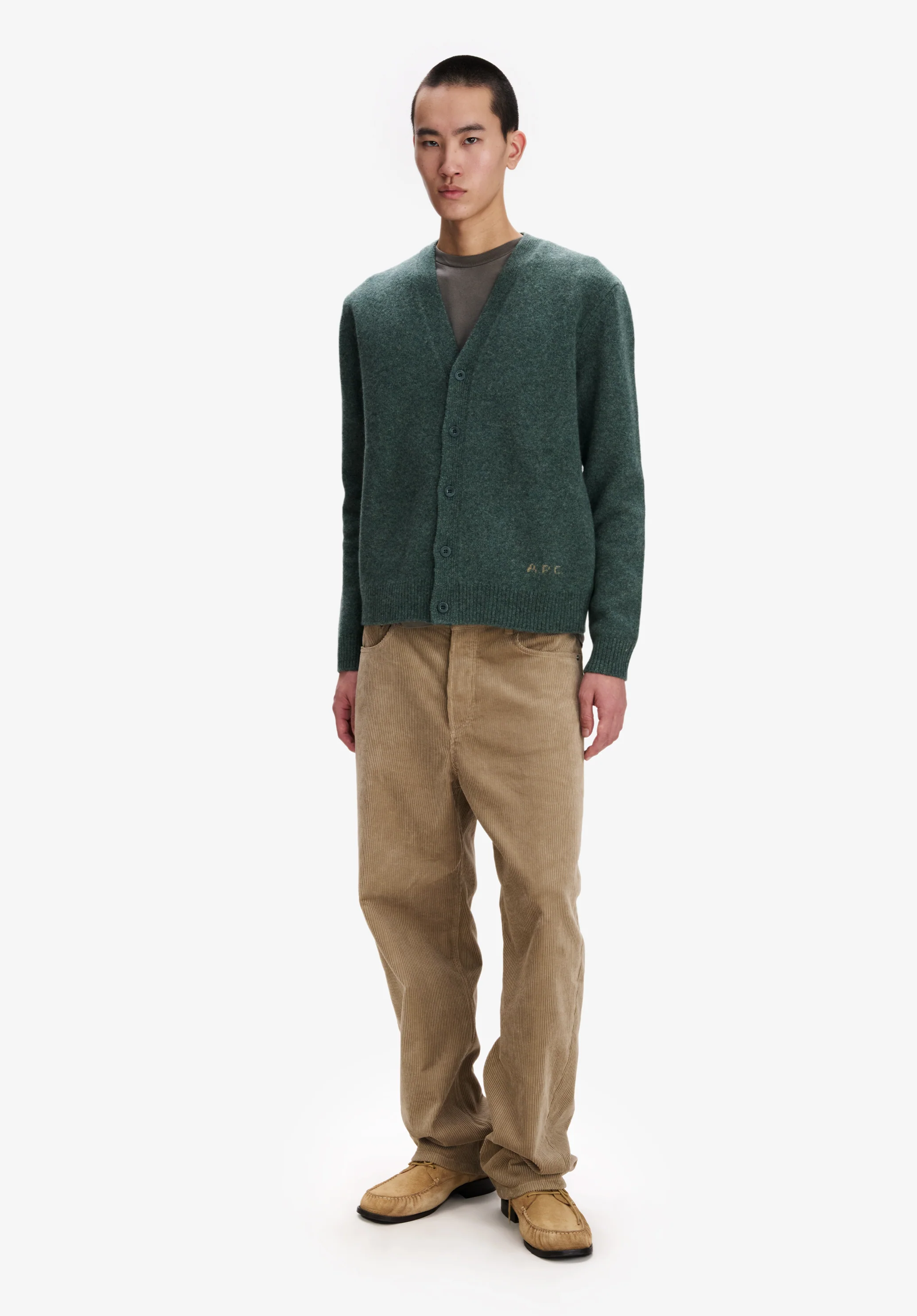 Loose heather green wool cardigan - Image 2