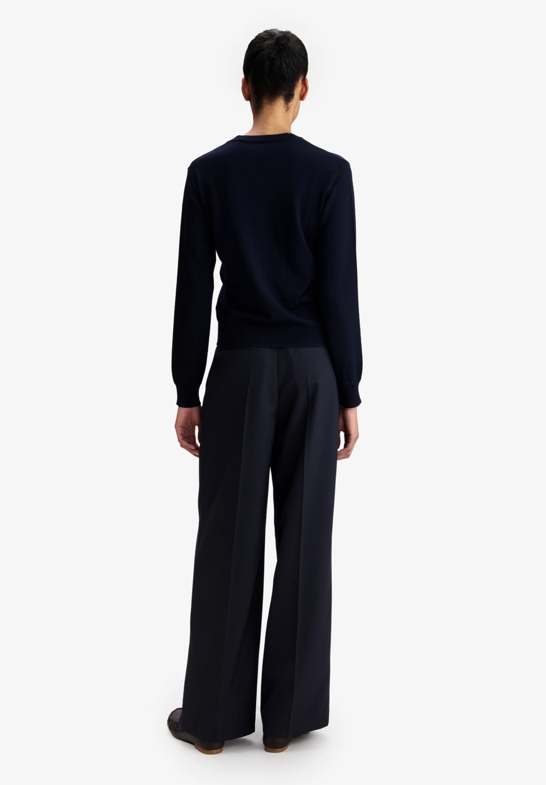 Loose navy blue organic cotton trousers - Image 3