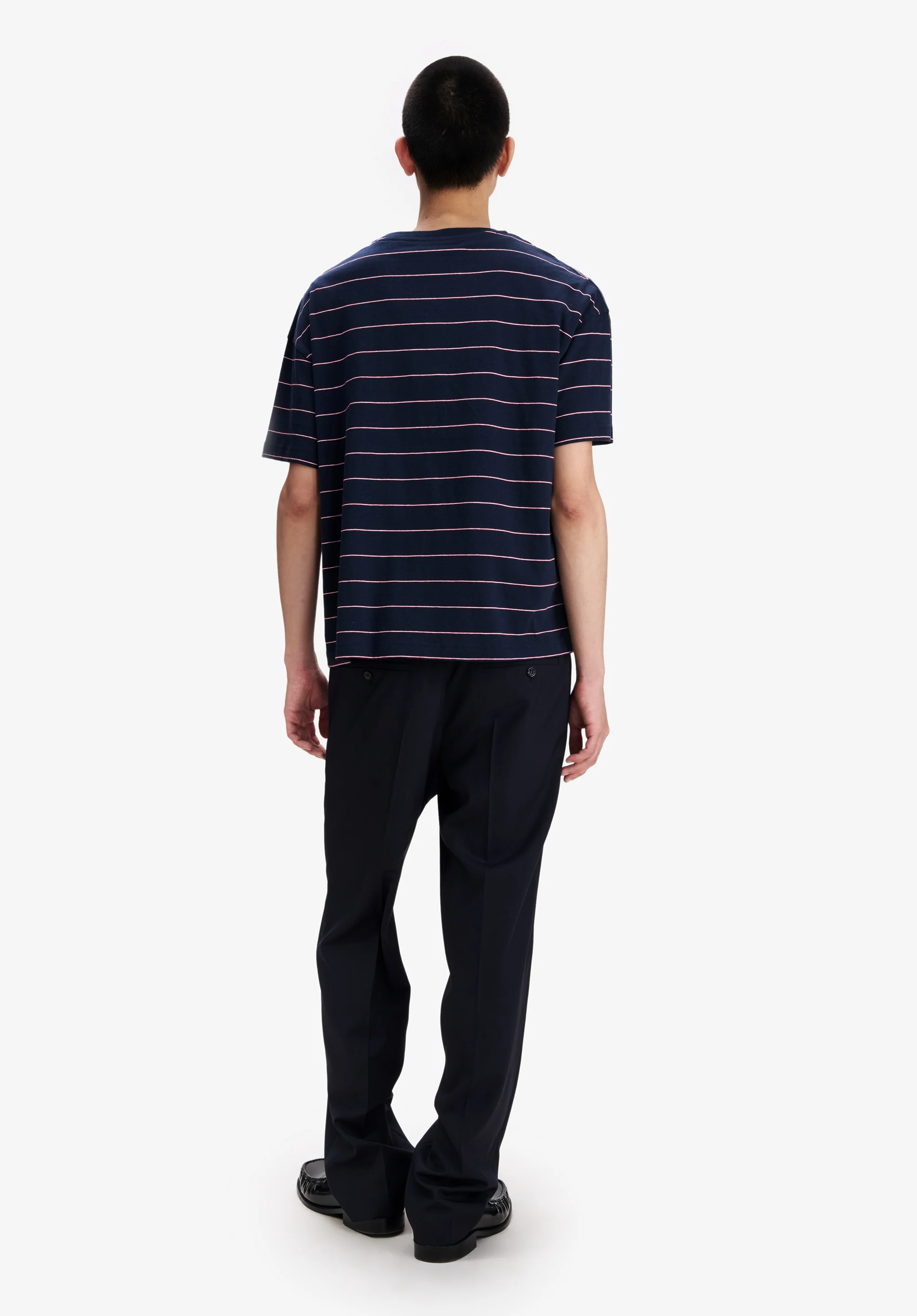 Loose navy blue t-shirt with pink stripes - Image 3