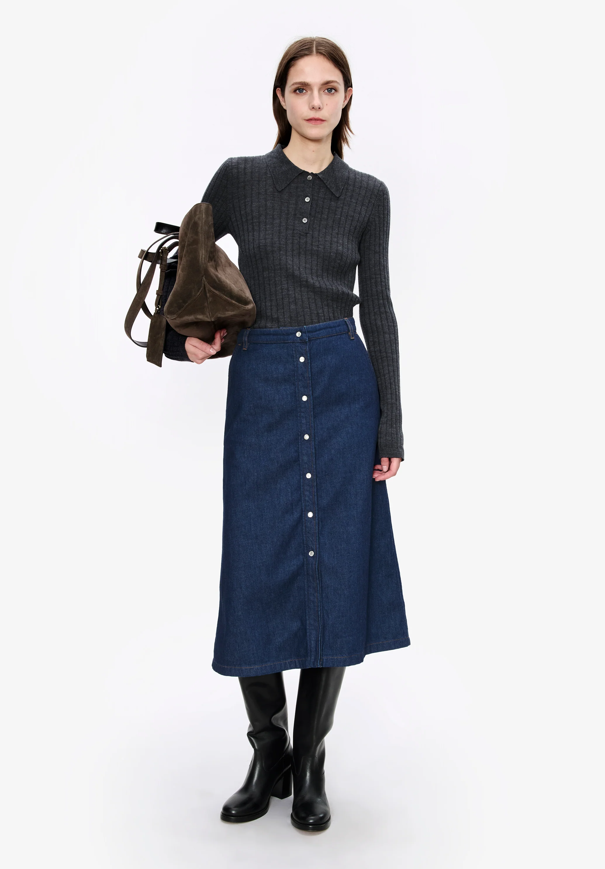 Narrow-rib jumper with polo shirt collar - Image 2