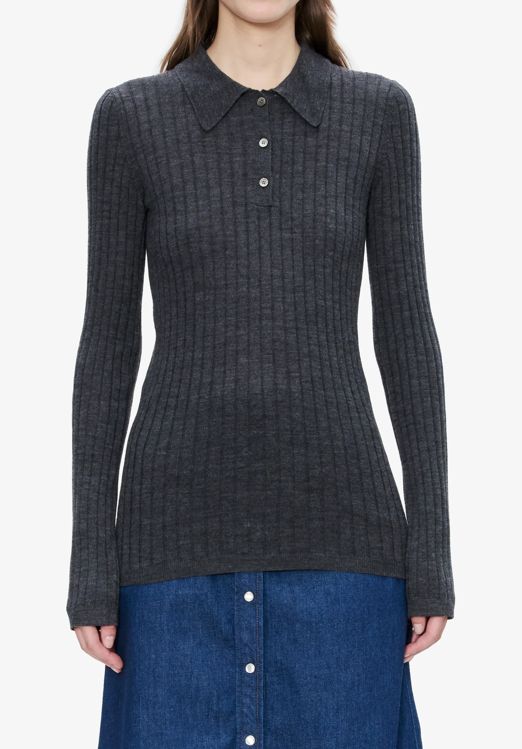 Narrow-rib jumper with polo shirt collar - Image 4