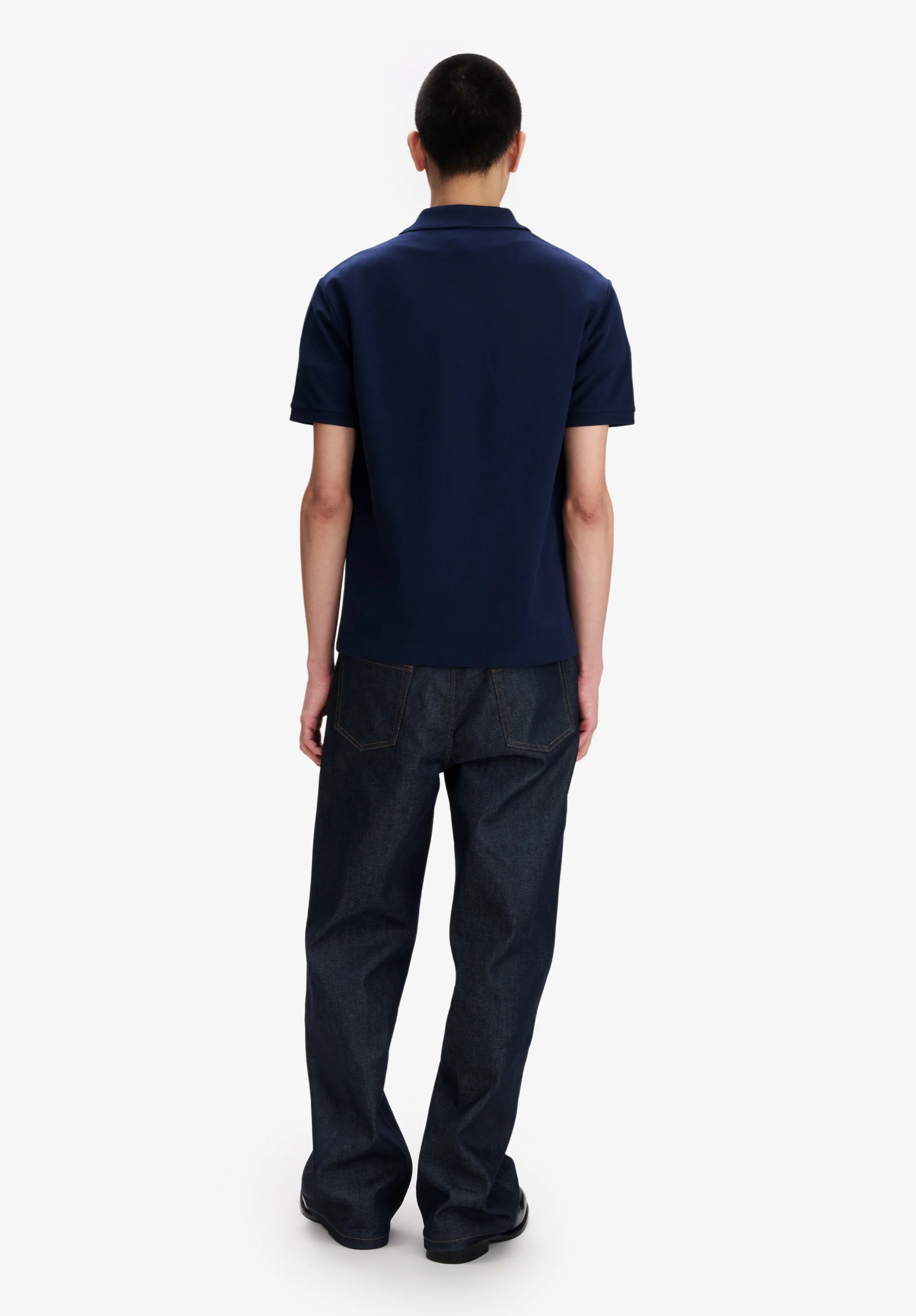 Navy blue cotton piqué polo - Image 3