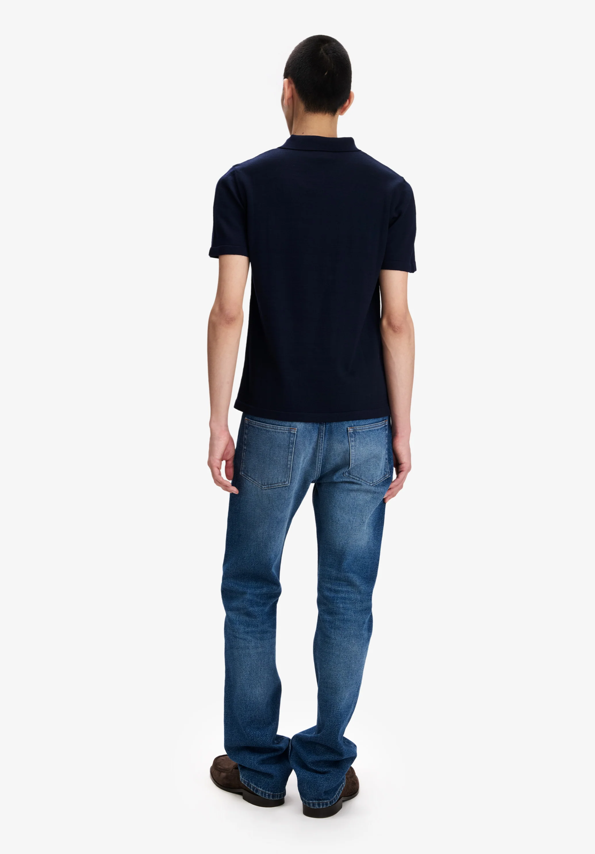 Navy blue merino wool polo - Image 3