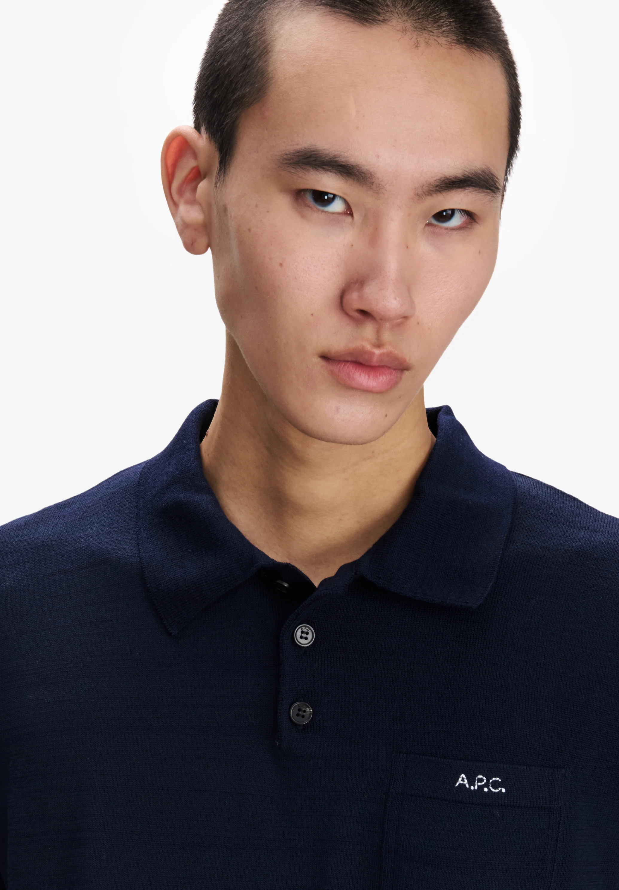 Navy blue merino wool polo - Image 4