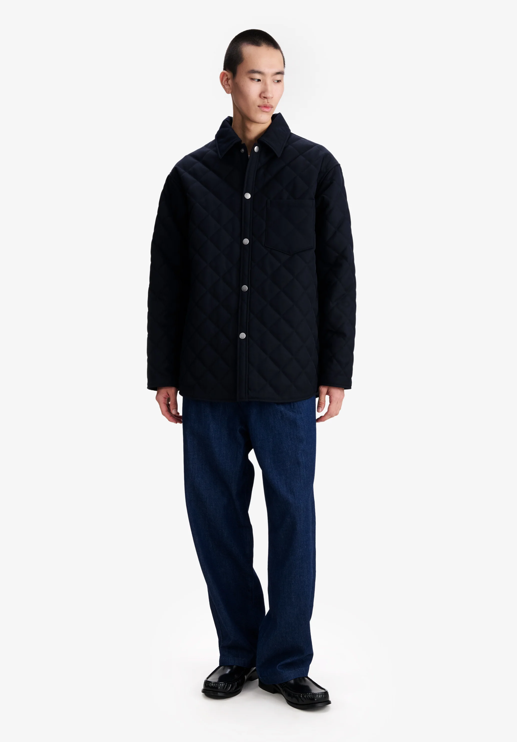 Navy blue quilted wool jacket - Image 2