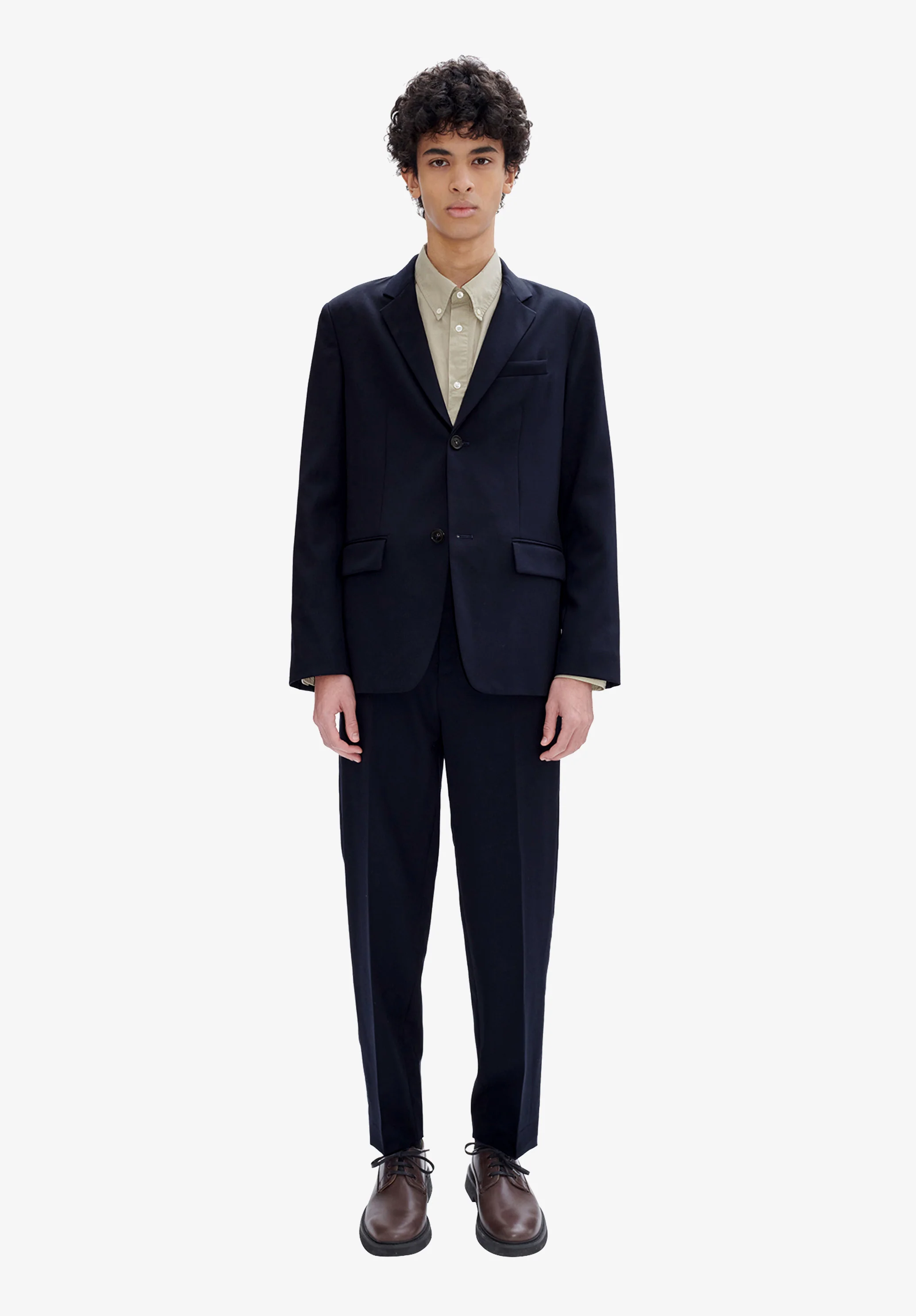 Navy blue suit jacket in wool-blend twill