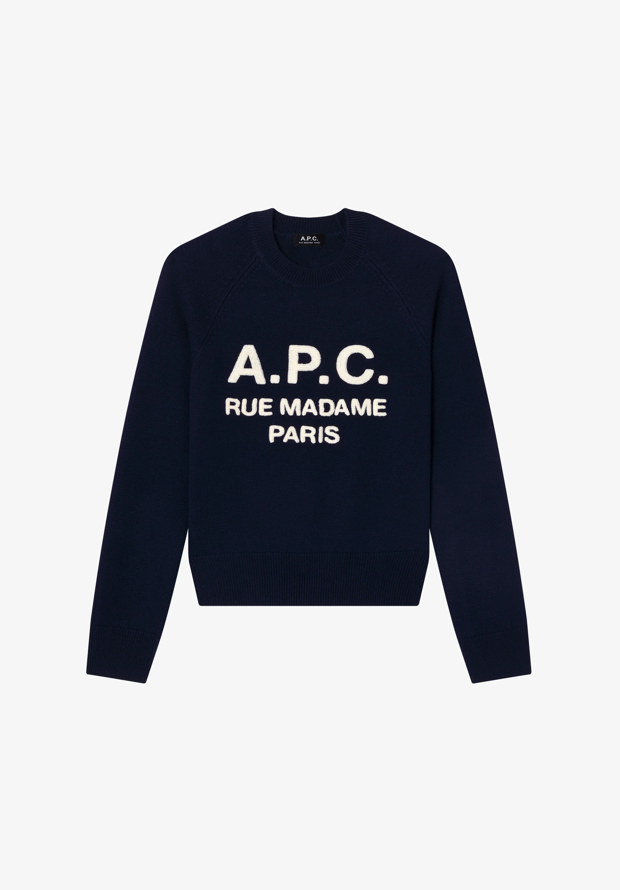 Navy blue sweater with A.P.C. logo