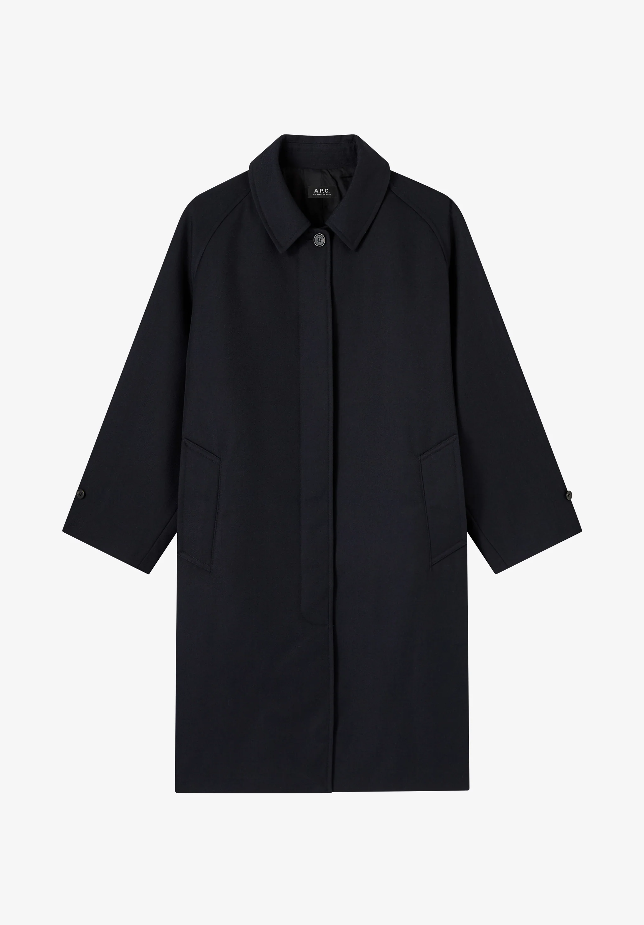 Navy blue water-repellent wool mac