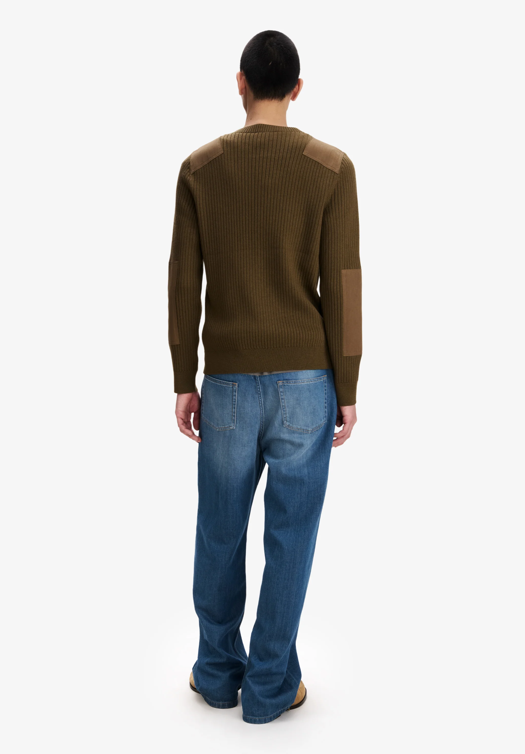 Olive green merino wool military sweater - Image 3