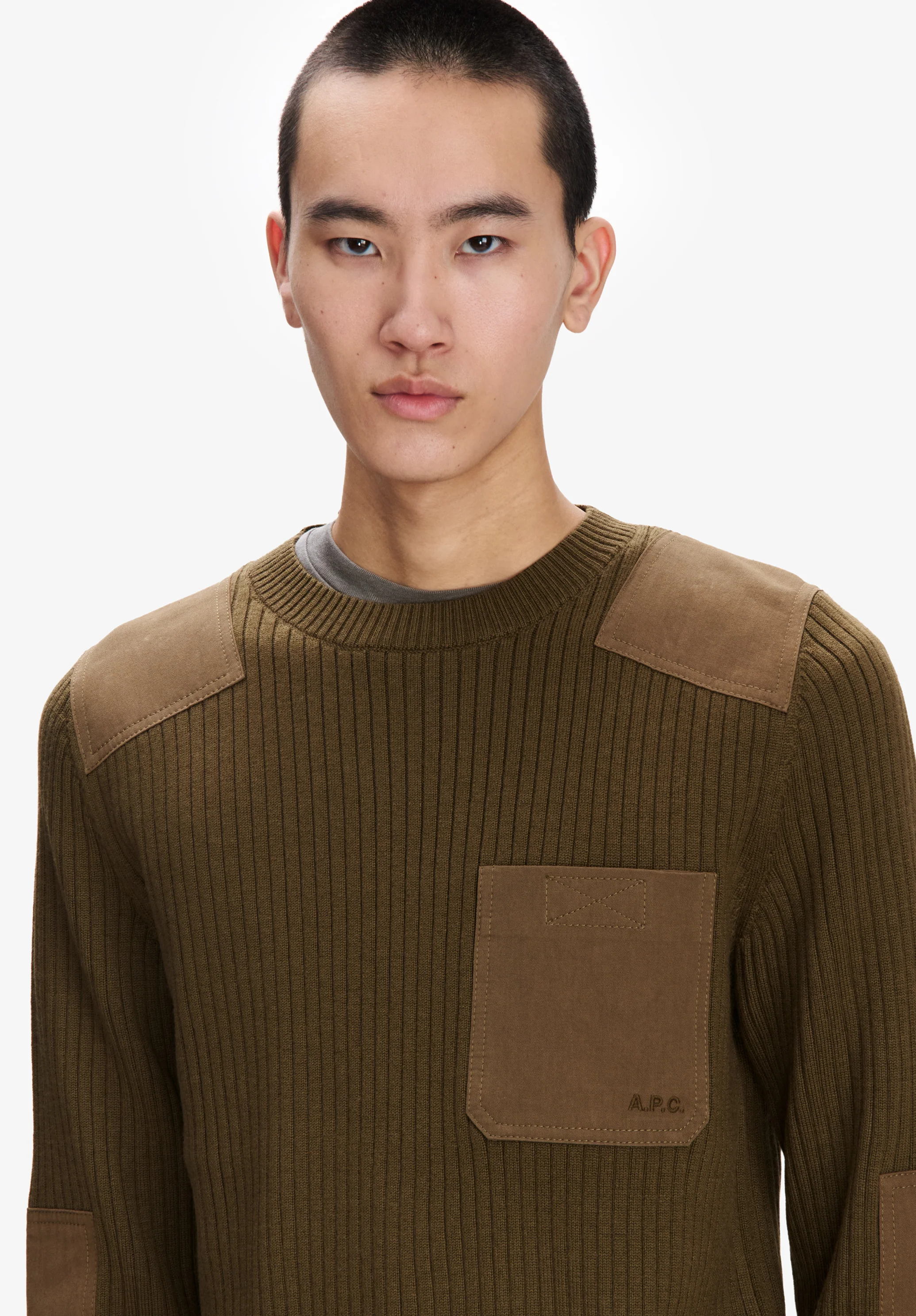 Olive green merino wool military sweater - Image 4