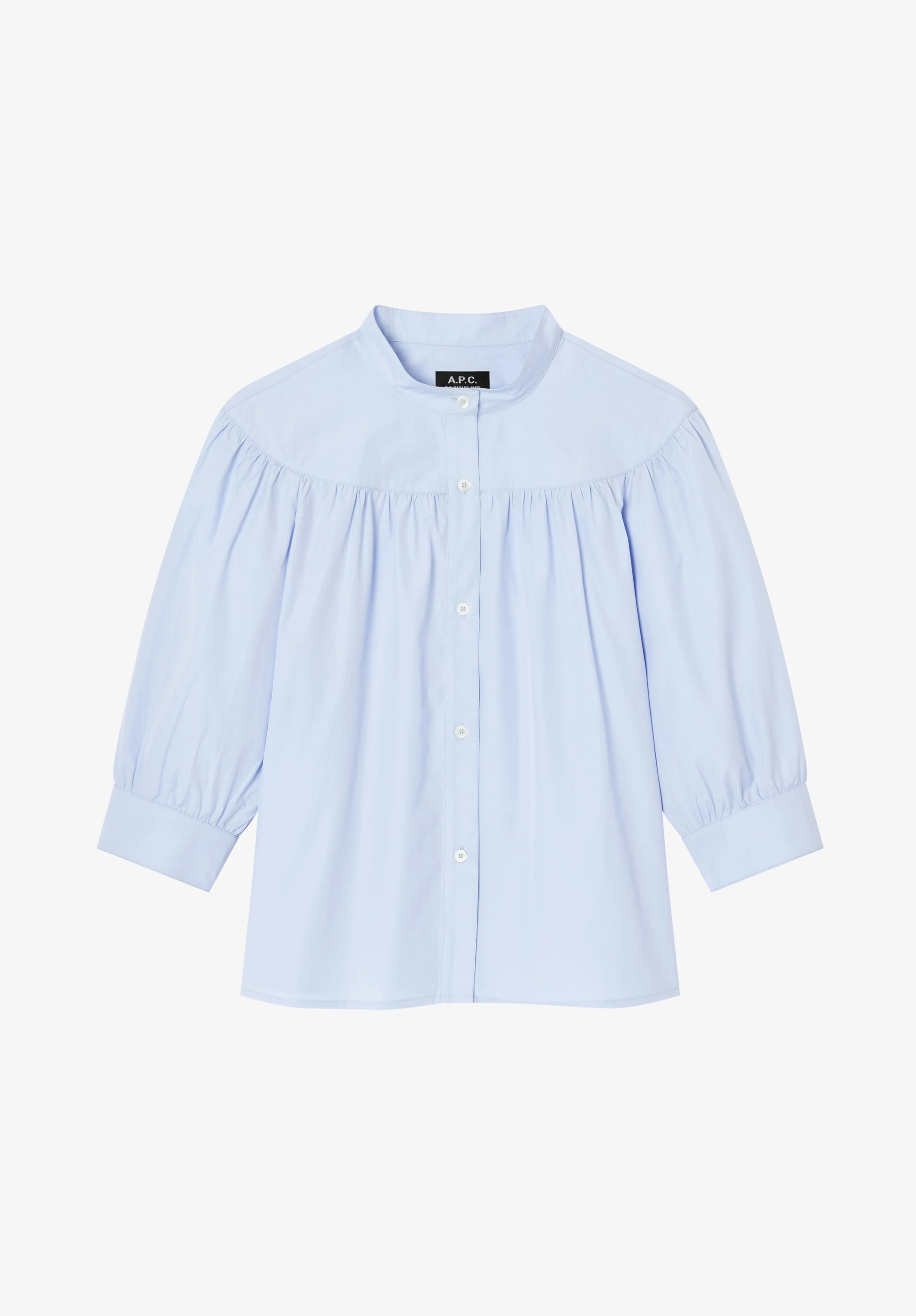 Pale blue stand up collar blouse