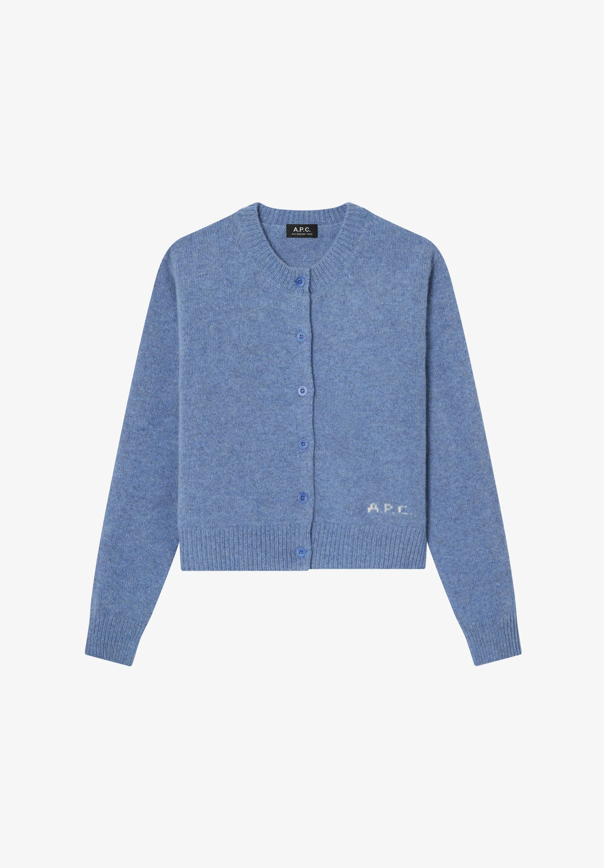 Short grey-blue wool cardigan