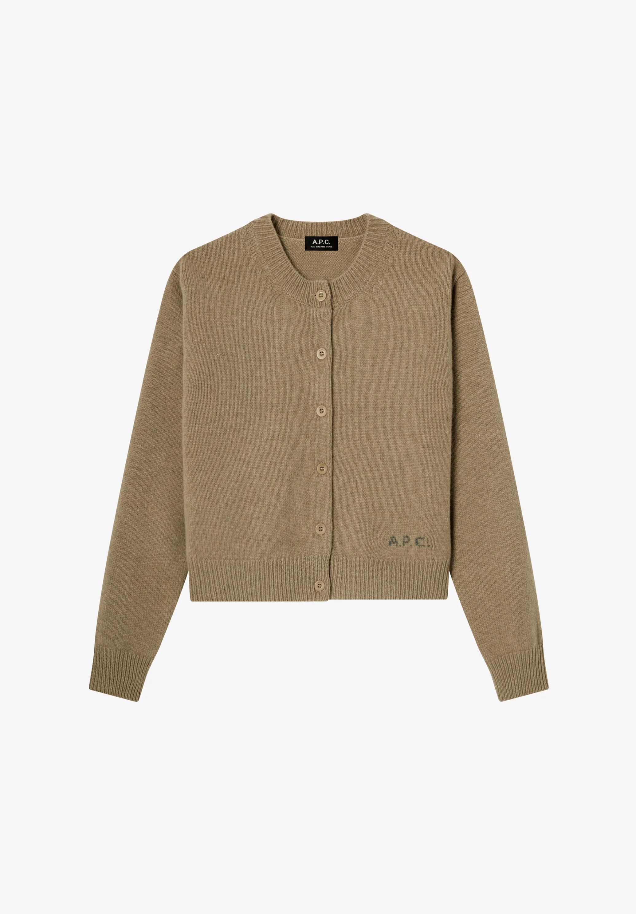 Short heather beige wool cardigan