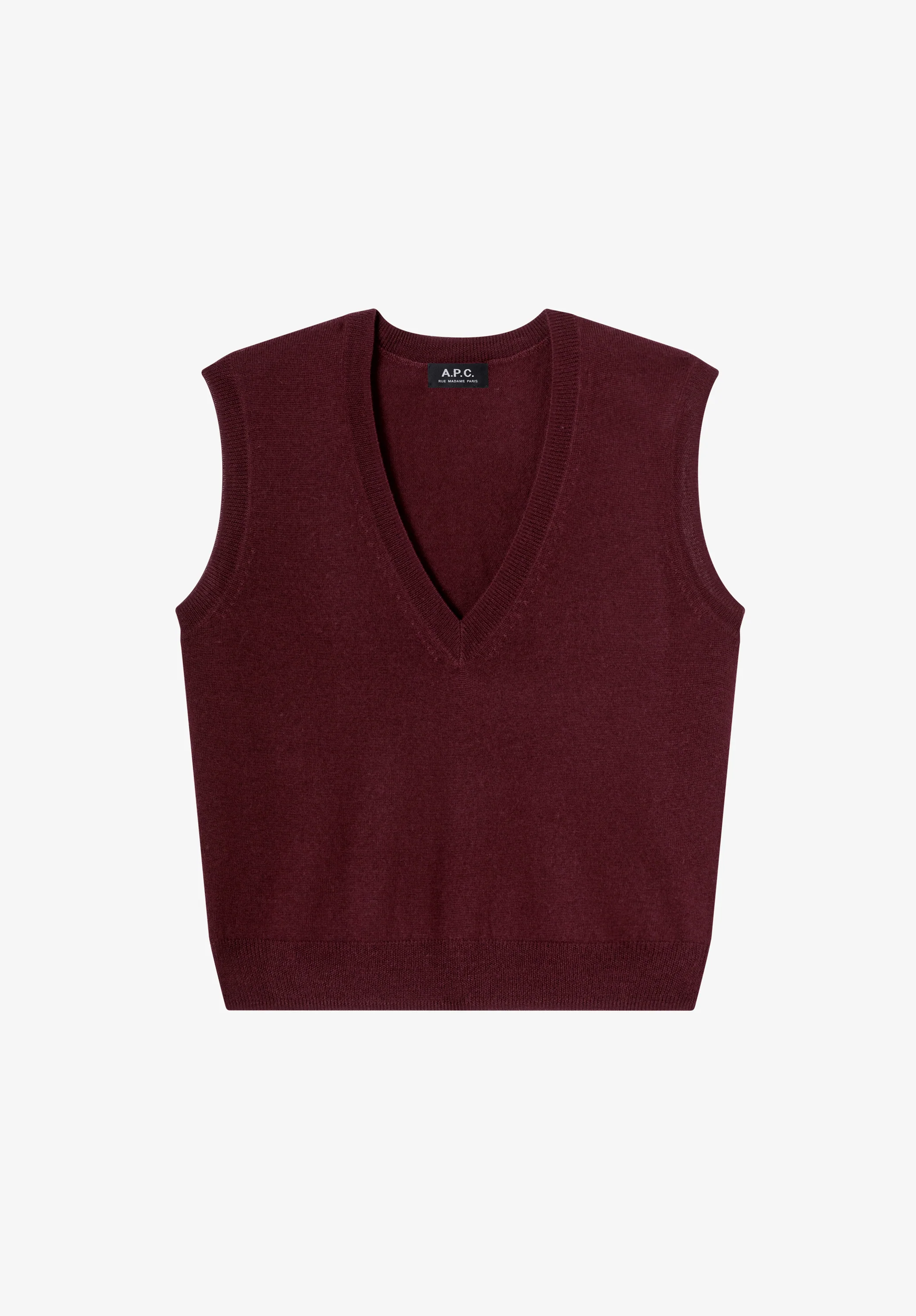 Sleeveless burgundy wool cardigan