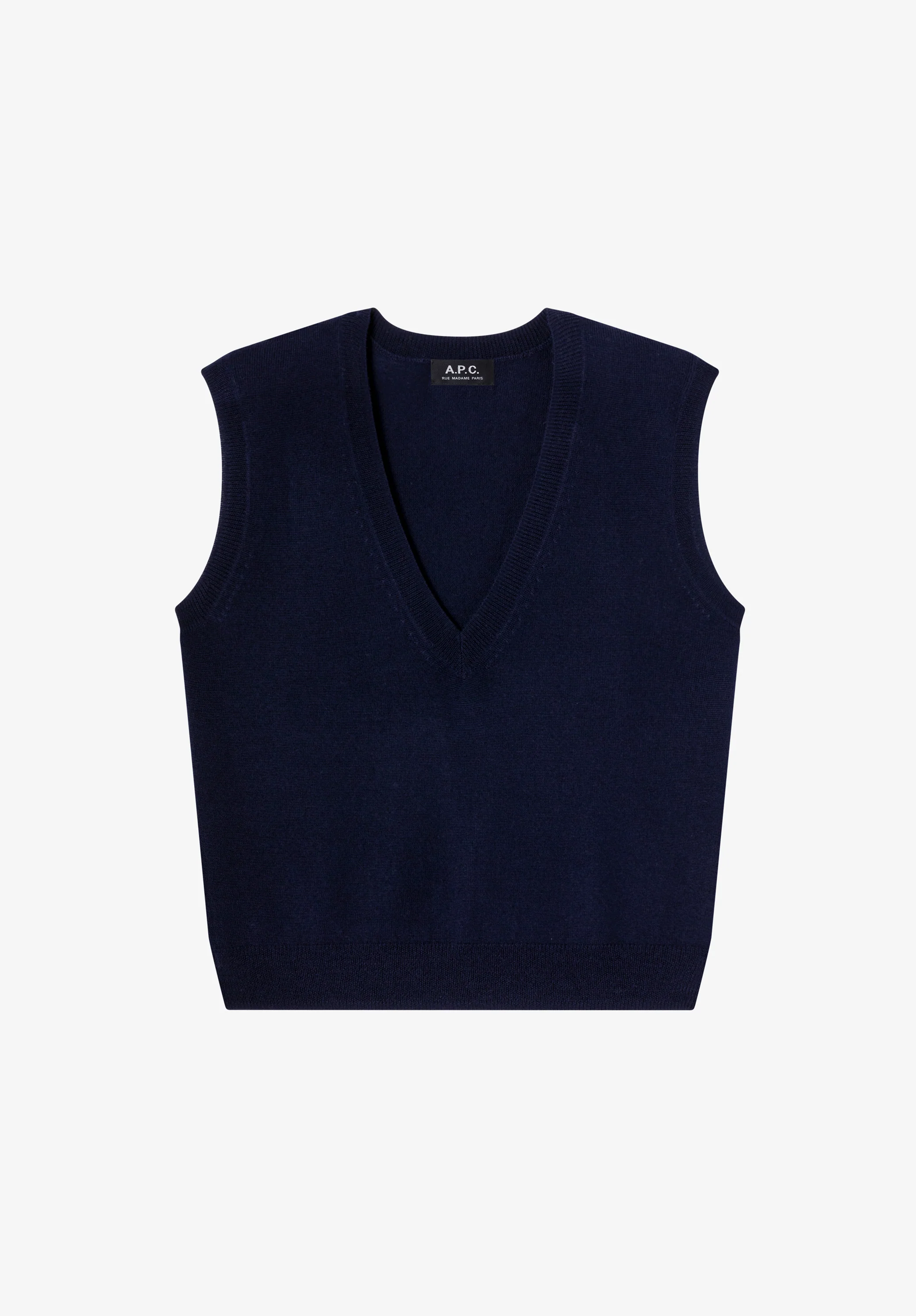 Sleeveless navy blue wool cardigan